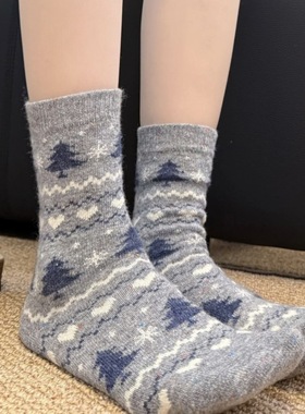 圣诞岛｜韩系ins风羊毛袜加厚中筒袜子女点子纱复古保暖堆堆袜