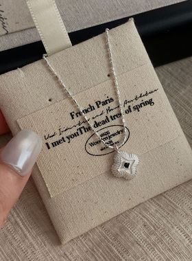 925纯银锆石四叶草项链女韩版小众设计感复古老钱风锁骨链