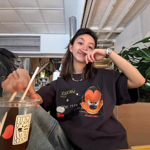 可爱～Mickey米奇卡通动漫水洗短袖美式夏季休闲宽松潮牌男女T恤