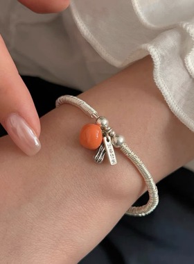 925纯银好事发生银圈手链女新中式国风气质盘缠手串柿子手饰礼物