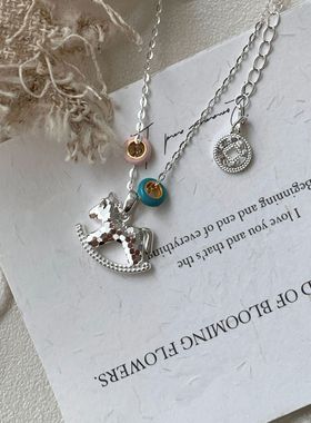 925纯银珐琅圈圈碎冰冰木马项链女轻奢高级感小众设计爆款锁骨链