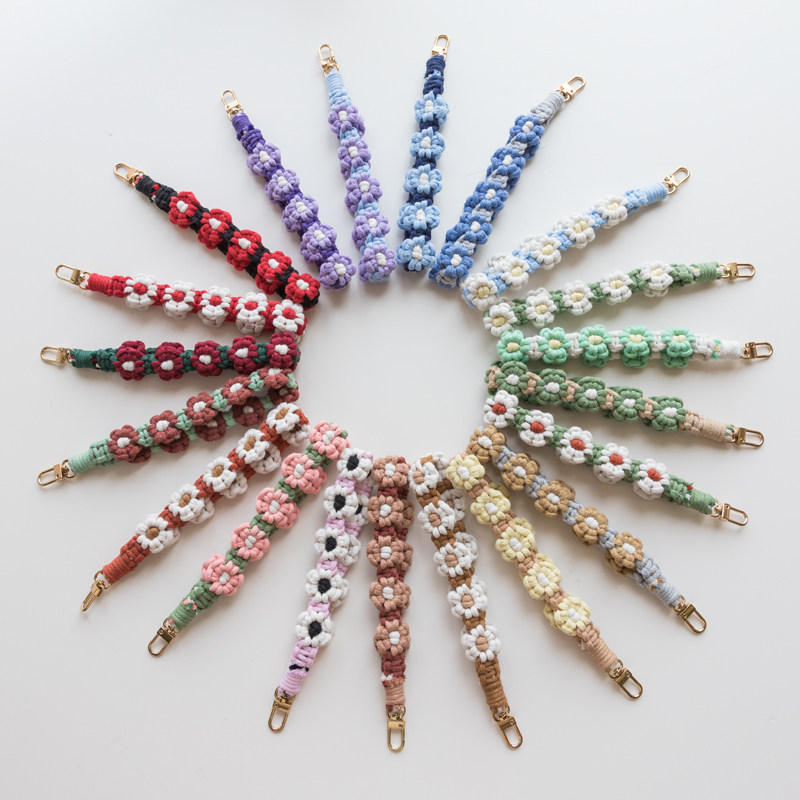 手工编织花朵花瓣手机链挂件饰品钥匙包包相机挂绳diy材料包短款