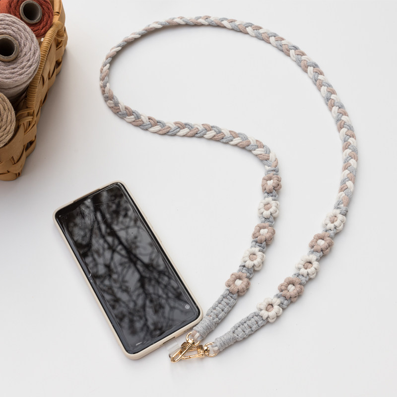 长款斜跨手机链手工编织花花手机挂绳diy材料包礼物长款包包相机