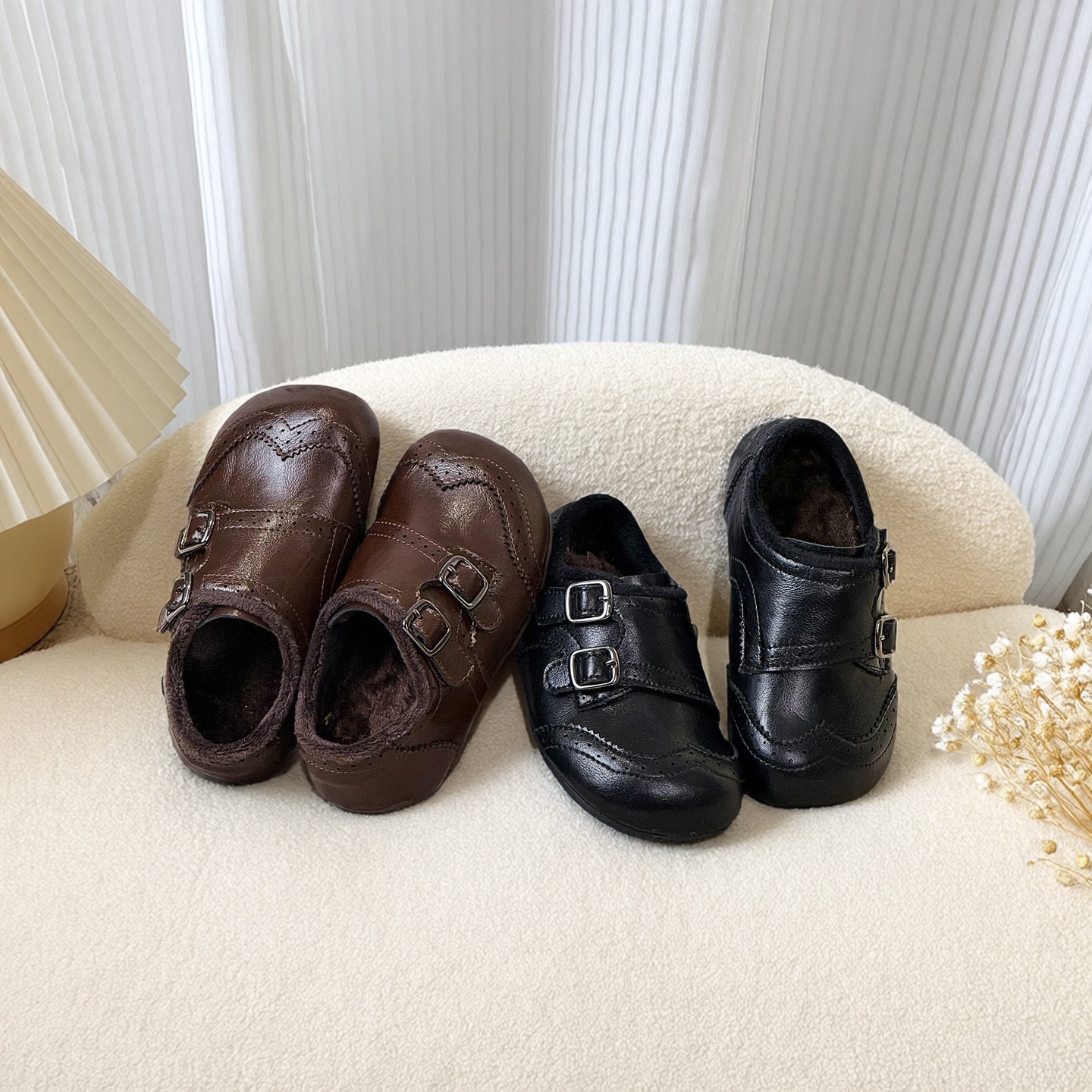 冬季儿童加绒皮鞋宝宝软底棉鞋