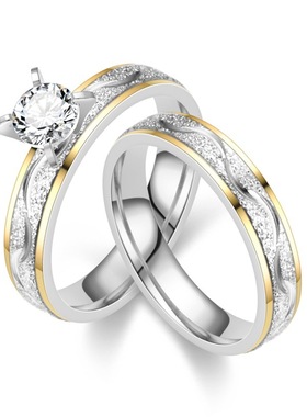 潮流爆款钛钢锆石戒指环情侣戒指