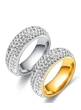 时尚爆款五排钻弧形钛钢戒指指环