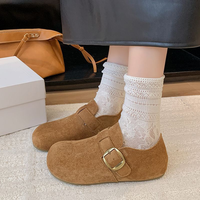 内增高5CM松果勃肯鞋女2025春夏季复古厚底一脚蹬外穿包头半拖鞋