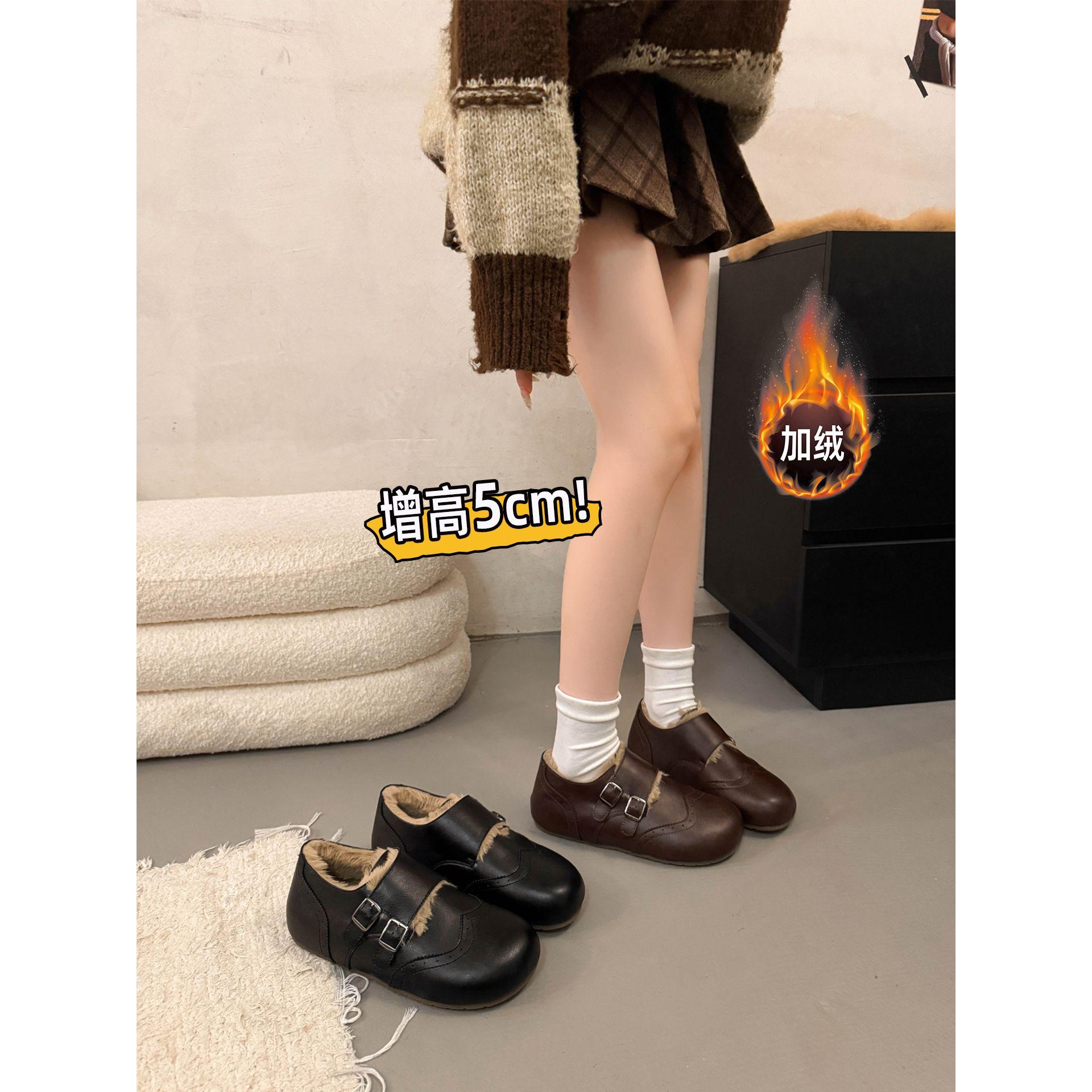 内增高加绒全包皮面勃肯鞋鞋子2025新款冬季雪地靴毛毛棉鞋豆豆鞋