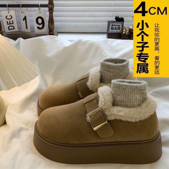 厚底全包勃肯鞋女鞋子加绒保暖雪地靴2025新款冬季复古乐福鞋棉鞋