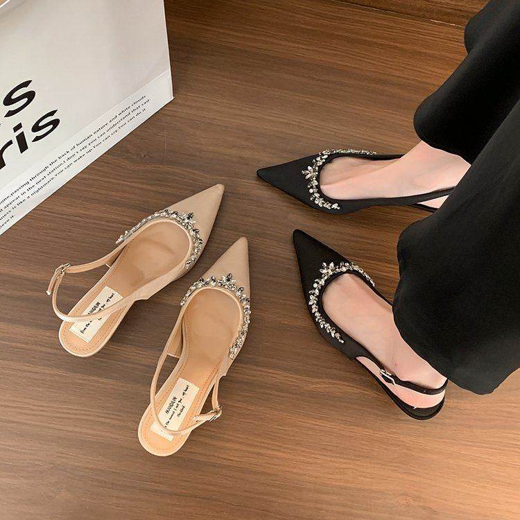 晚晚鞋法式气质水钻单鞋尖头高跟鞋2025新款包头凉鞋配裙子仙女鞋,女鞋,罗马凉鞋,淘宝优惠券,粉丝福利购,淘宝优惠卷
