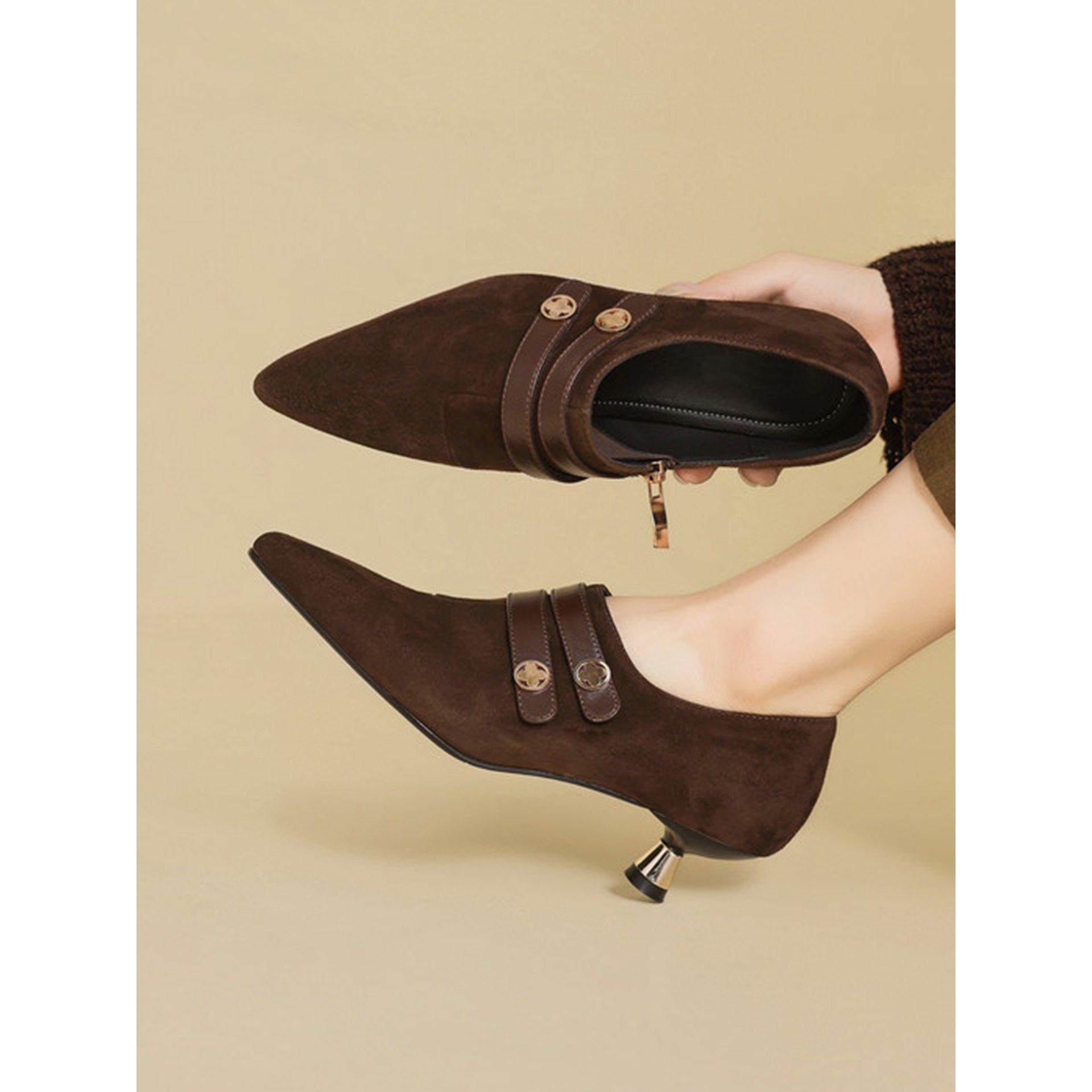 法式气质猫跟单鞋女2026春秋季新款韩版深口尖头皮带扣高跟鞋小跟,女鞋,深口单鞋,淘宝优惠券,粉丝福利购,淘宝优惠卷