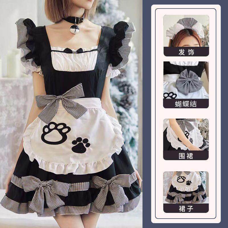 万圣节女纯欲猫娘性感cos服黑白