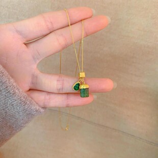 碧玺回纹珠项链女黄金色招财精致时尚气质轻奢高颜值好寓意锁骨链