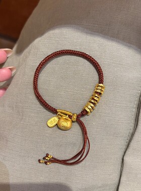 黄金色小胖福盘缠编织手链金坨坨纳福吊坠手串新中式复古百搭手绳