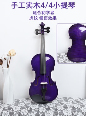 紫色虎纹4/4实木手工小提琴 初学者儿童成人演奏考级小提琴乐器