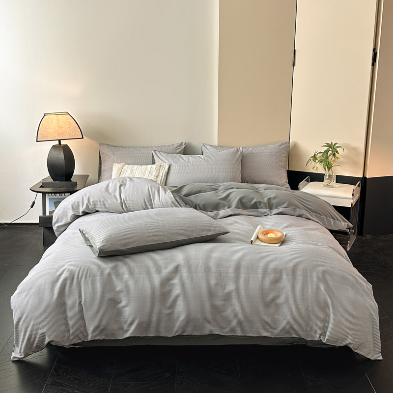 纯棉四件套加厚磨毛简约素色被套