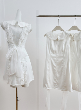 迟伞伞26/ss 初夏耳语 jory*后背系纱白色无袖背心裙气质收腰短裙