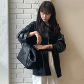 皮衣外套 春秋设计感炸街复古黑色宽松PU西装 尺寸已更新 INS博主款