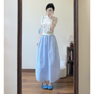 夏日休闲松弛感穿搭套装polo领针织上衣半身裙韩里韩气甜美两件套