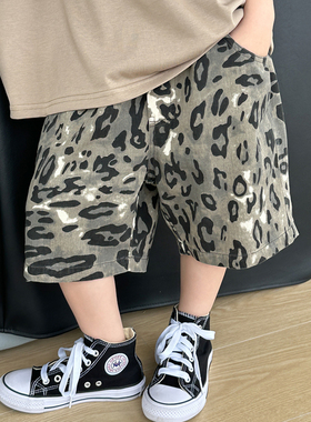 儿童夏款豹纹短裤2024新款男童夏季薄款裤子宝宝百搭时髦夏童装裤