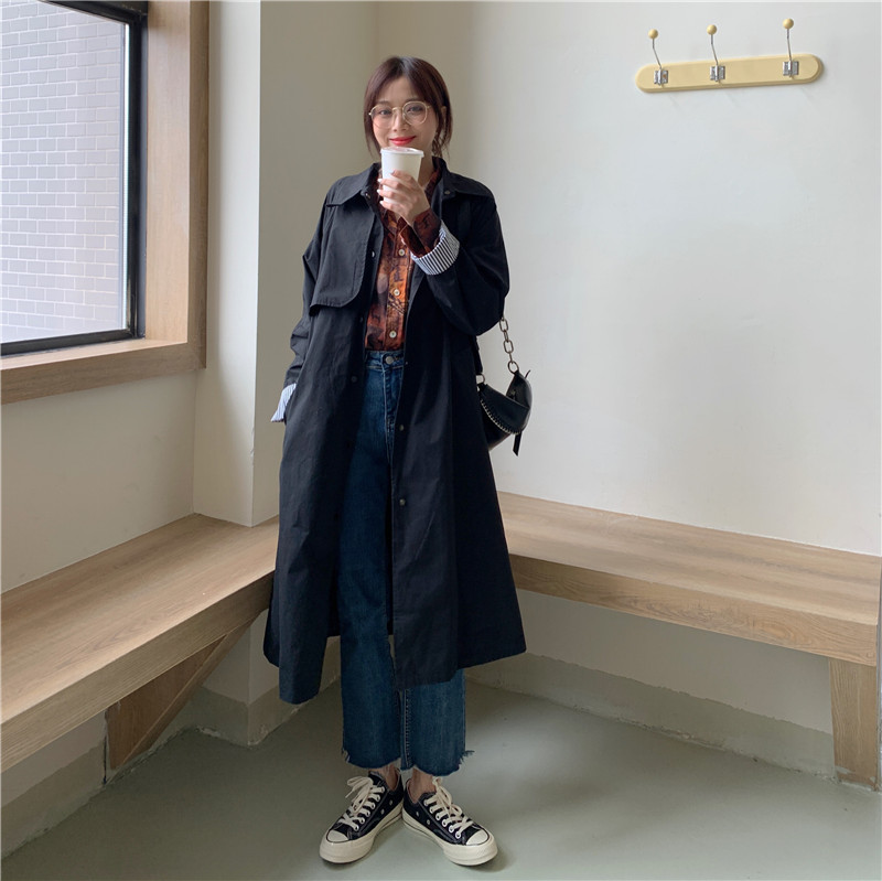 Real price real shot Korean version chic waist single breasted show thin temperament long sleeve windbreaker