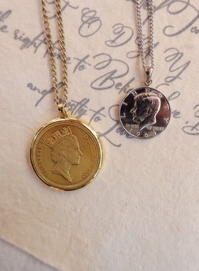 Vintage真钱币通用货币伊丽莎白二世1985美通用货币项链1964女式