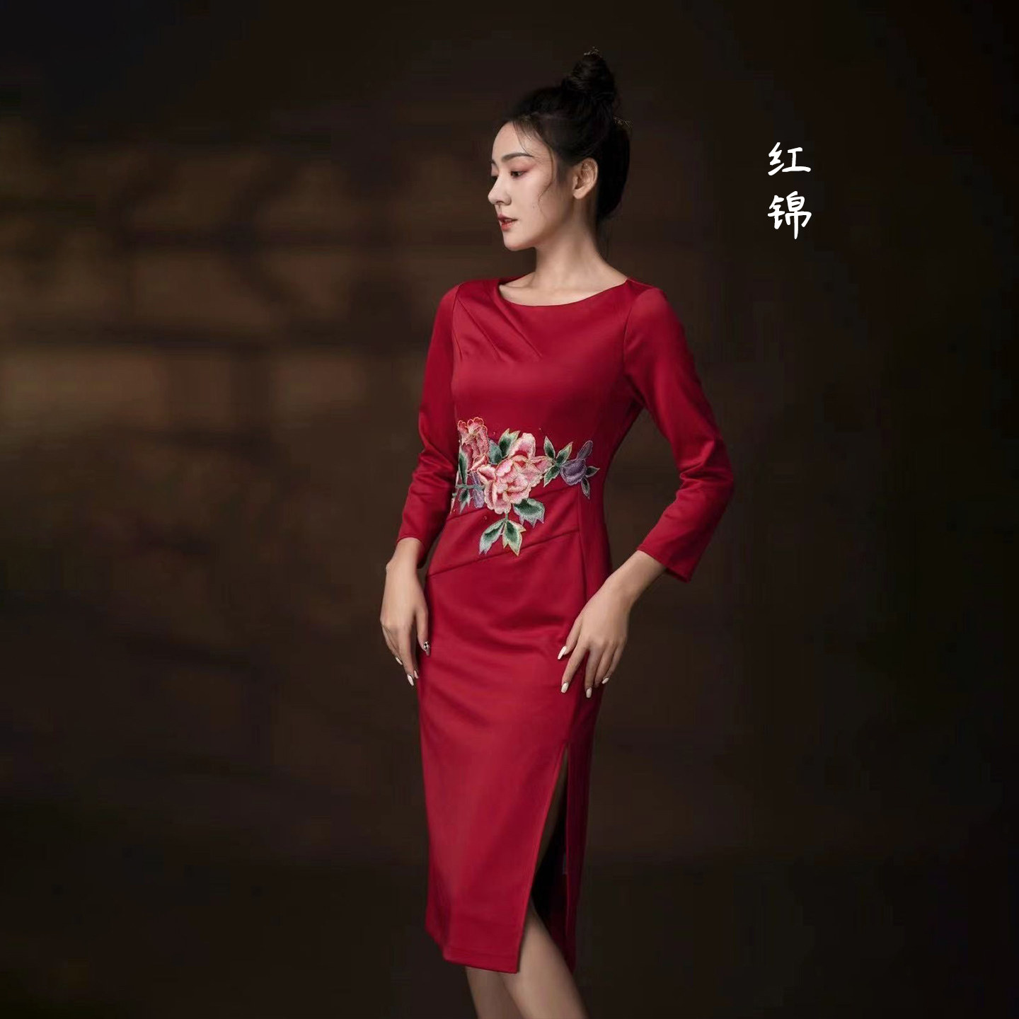 琳予纳2025春秋日常妈妈装中式旗袍婚庆年会修身收腰旗袍中长款