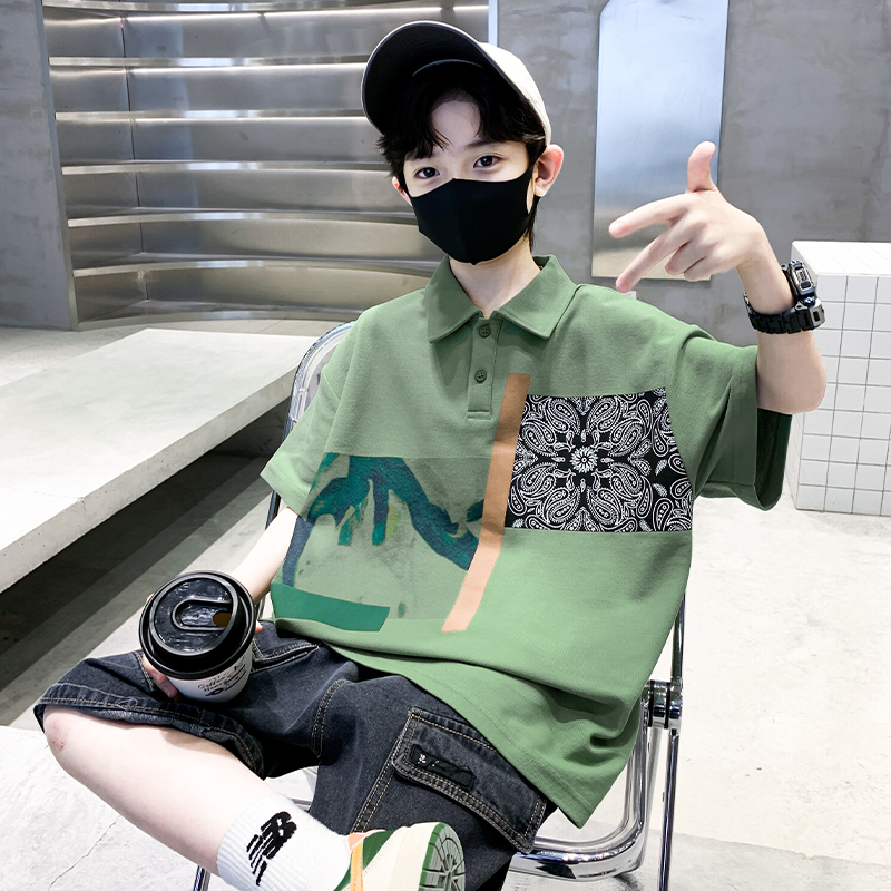 法国儿童装男童夏装T恤2025新款中大童夏季男孩纯棉Polo衫短袖潮t
