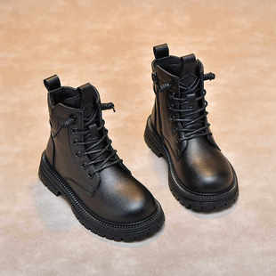 英国DGKP女童马丁靴2025秋冬新款儿童黑色加绒二棉靴男童走秀靴