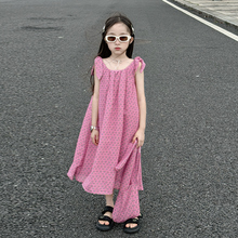 法国儿童连衣裙夏季2024新款女孩韩系吊带裙大童高级感沙滩裙童装