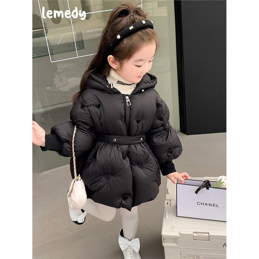 韩国Lemedy女童羽绒服冬季2025新款宝宝中长款收腰白鸭绒保暖外套