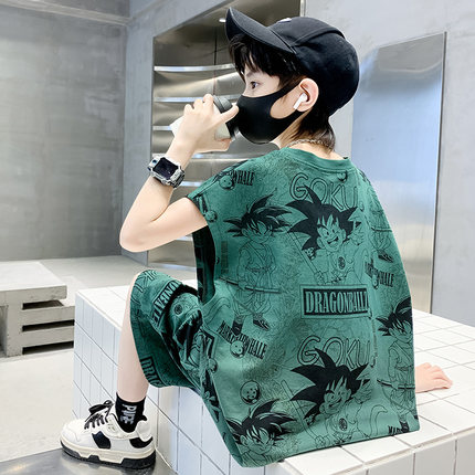 法国男童背心夏装套装2025新款中大童无袖童装儿童运动夏款衣服潮