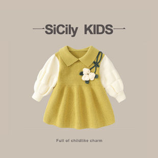 SiCily Kids-女宝时尚翻领秋冬新款洋气甜美公主裙周岁礼服连衣裙