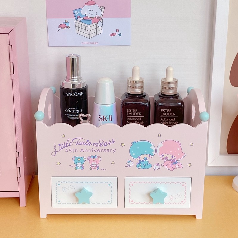 little twin star双子星婴儿床造型桌面木质首饰盒化妆品整理收纳