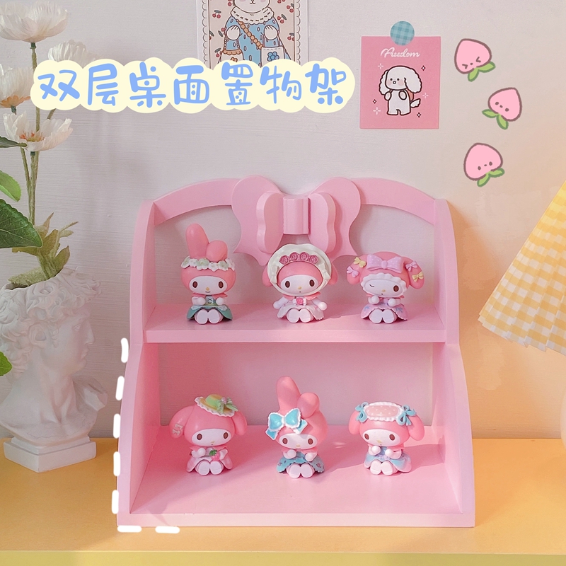 小红书网红同款小清新少女心蝴蝶结桌面置物架木制双层手办展示架