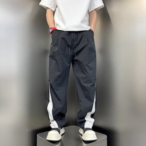 2025年夏季薄款潮流韩版痞帅宽松哈伦裤青年男士拼色休闲直筒裤子