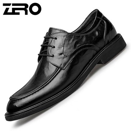 意大利零度商务正装皮鞋男真皮手抓纹英伦潮流系带西装德比鞋婚鞋