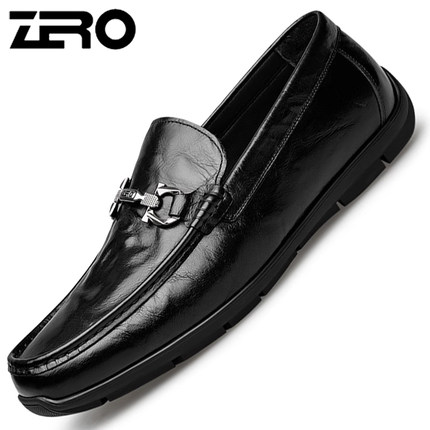 意大利零度秋季款真皮男士豆豆鞋一脚蹬手抓纹软面休闲皮鞋乐福鞋
