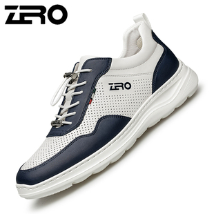 零度缓震防滑真皮软底运动休闲鞋夏季新款撞色冲孔透气免系带男鞋
