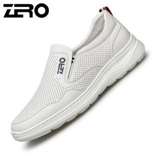 意大利零度夏季新款舒适透气冲孔一脚蹬运动休闲鞋软底真皮男鞋潮