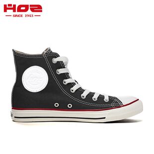 HOZ后街情侣新款高帮帆布鞋女经典款透气百搭休闲鞋子男黑皮标