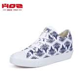 新款 帆布鞋 女休闲鞋 HOZ后街内增高女鞋 青花瓷小个子学院风鞋 子女