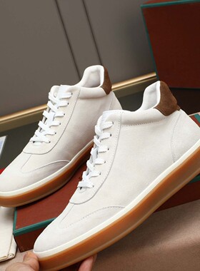 2026新款复古男鞋牛皮软底休闲板鞋男系带低帮经典百搭小白鞋简约