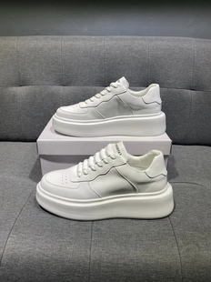 韩版小白鞋男内增高防滑透气真皮厚底白色板鞋潮流百搭休闲鞋男鞋