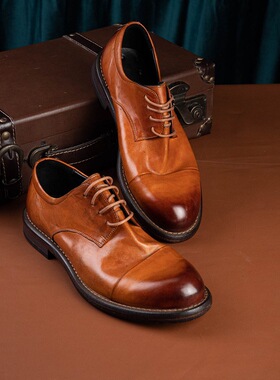 固特异马皮真皮大底水洗复古做旧商务皮鞋男正装新郎婚鞋外贸男鞋