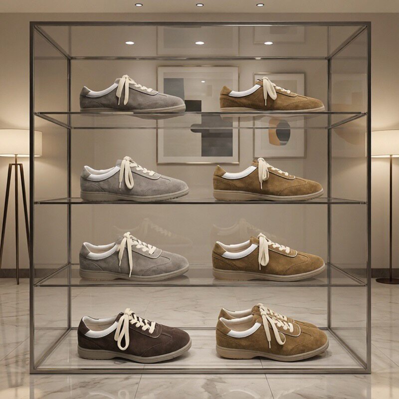 欧货德训鞋男牛皮平底春季新款圆头休闲软底透气舒适真皮防滑板鞋