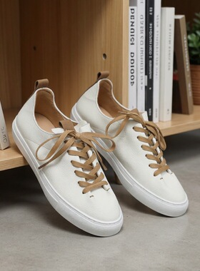 手工高级真皮低帮设计系带款式特殊鞋头舒适耐磨小白鞋时尚男鞋子