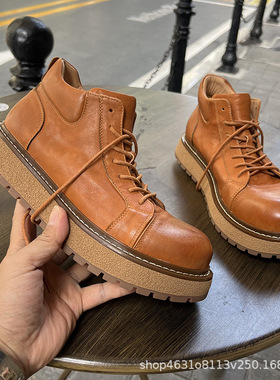跨境马丁靴真皮2026新款中帮休闲百搭工装靴潮流复古厚底耐磨男鞋