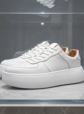 欧货轻奢高级牛皮新款休闲松糕鞋男士2026新品时尚厚底增高小白鞋