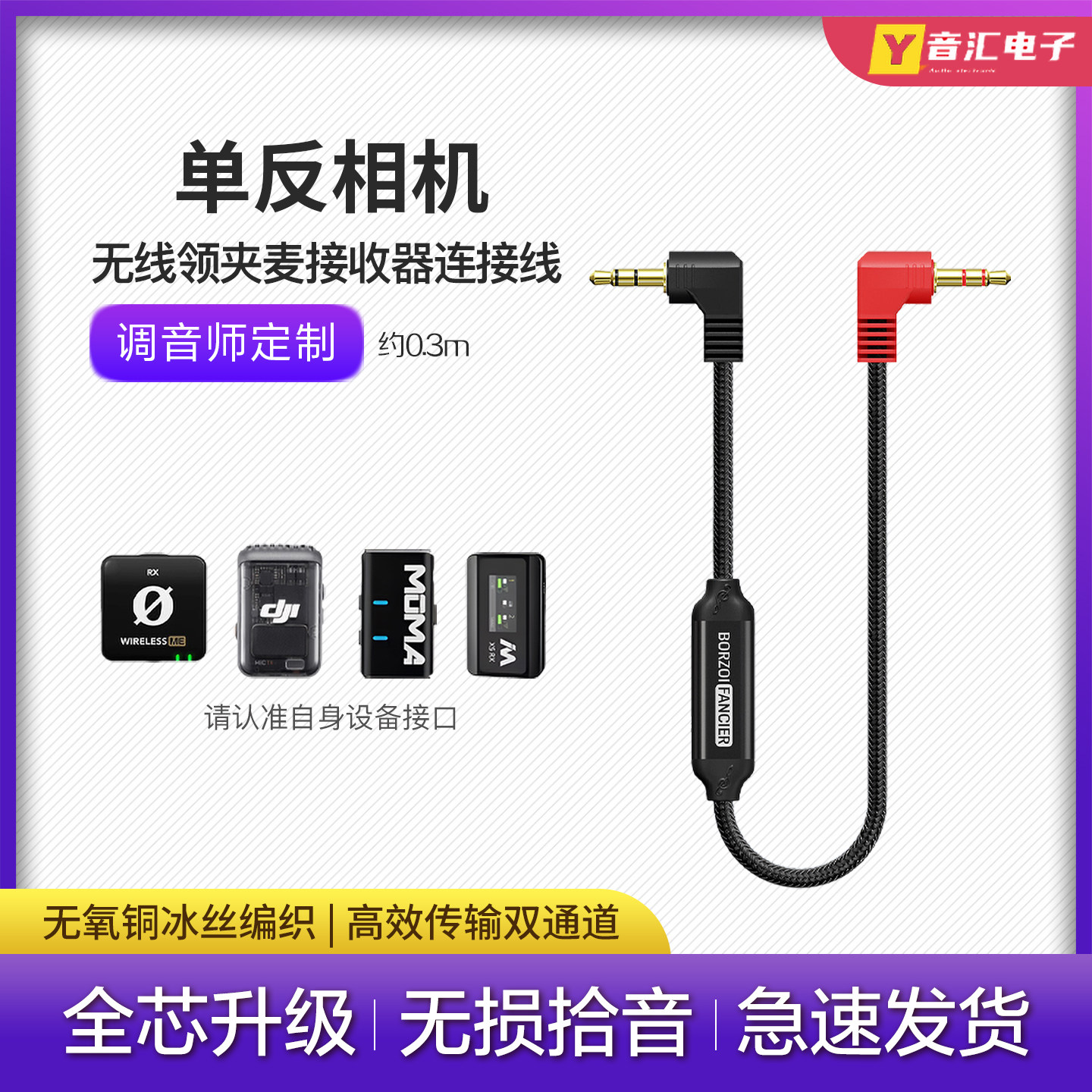 无线领夹式麦克风单反相机连接线适用索尼ZV-E10/A7M3/M4/C2佳能配件安卓手机3.5mm耳机接口接收器转换转接线